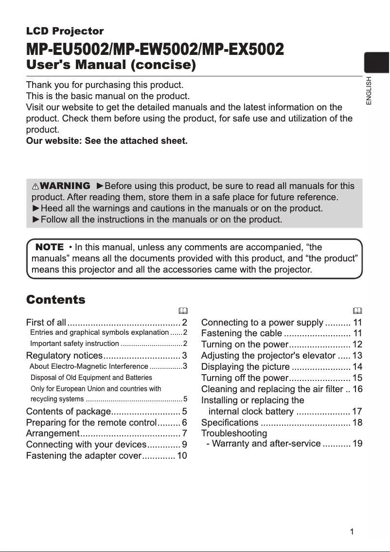 Page 1 de la notice Manuel utilisateur Maxell MP-EU5002