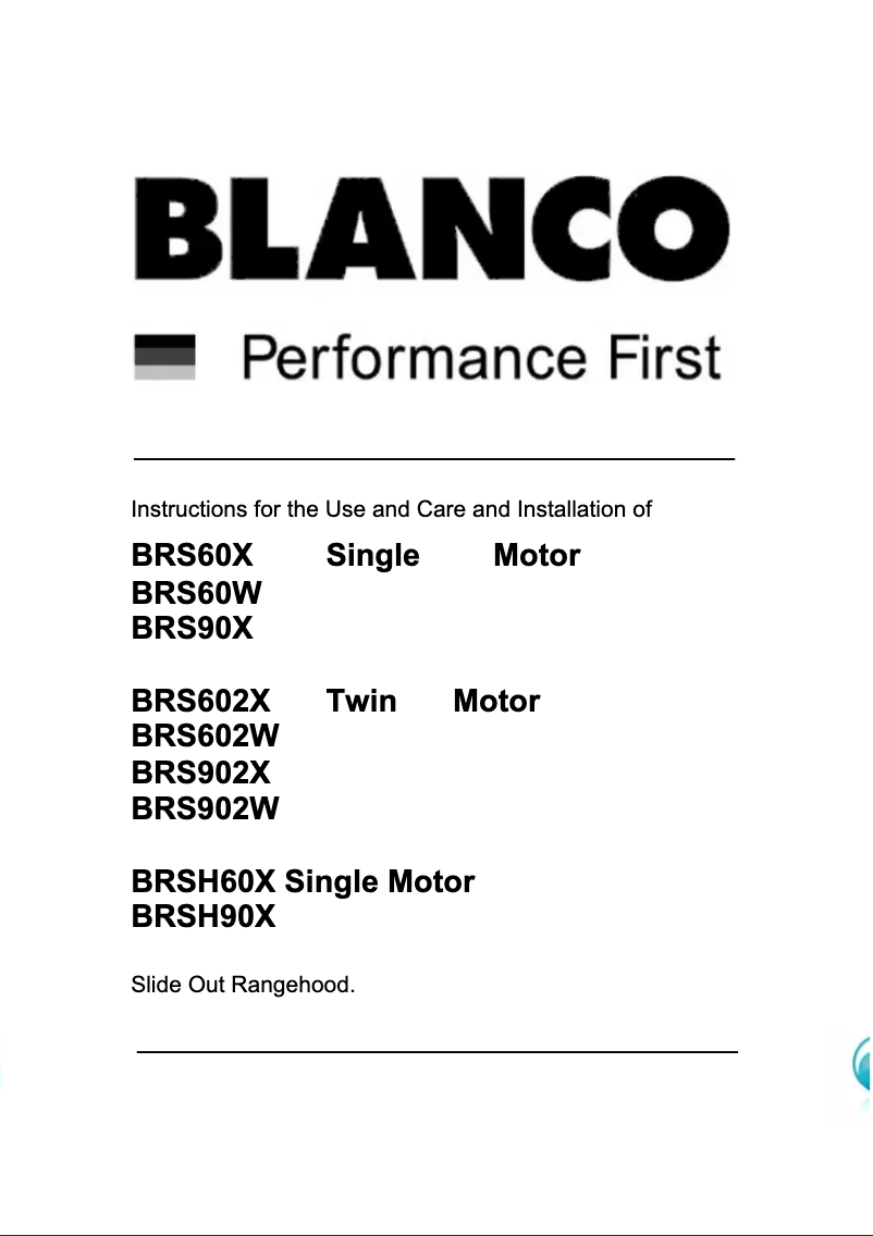 Page n°1 - Manuel utilisateur BLANCO BRS90X