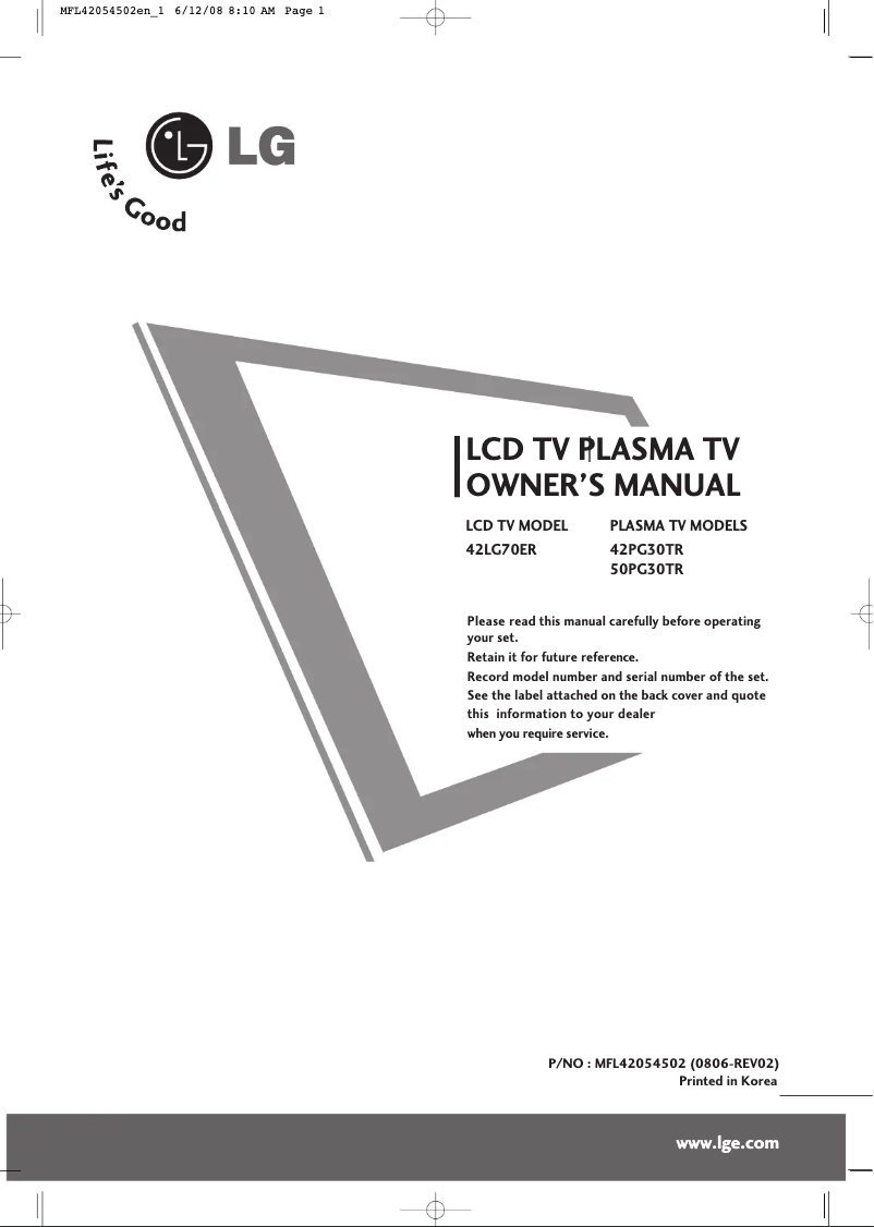 Page 1 de la notice Manuel utilisateur LG 4270ER