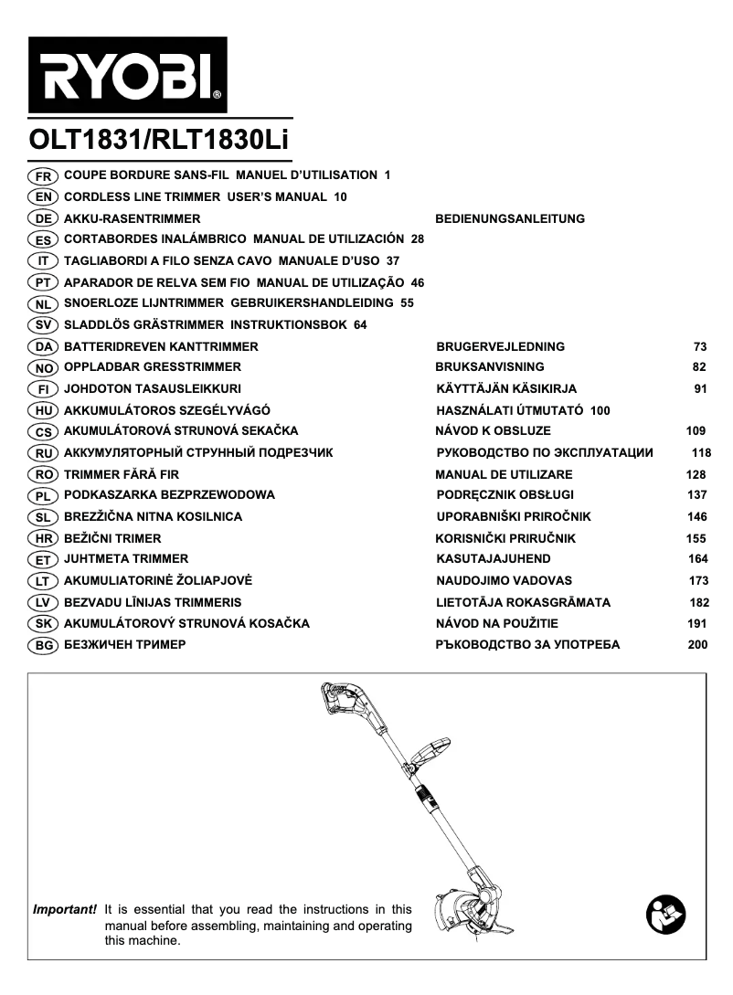 Page 1 de la notice Manuel utilisateur RYOBI OLT1831