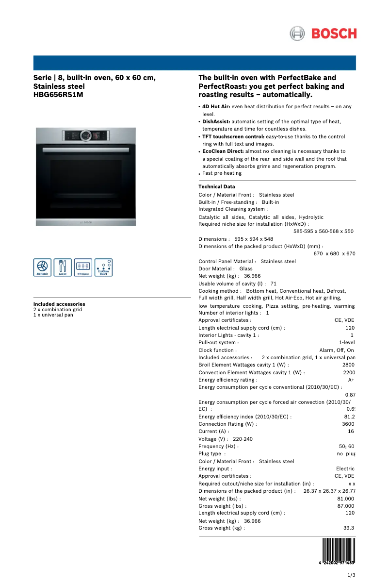 Page 1 de la notice Manuel utilisateur Bosch HBG656RS1M