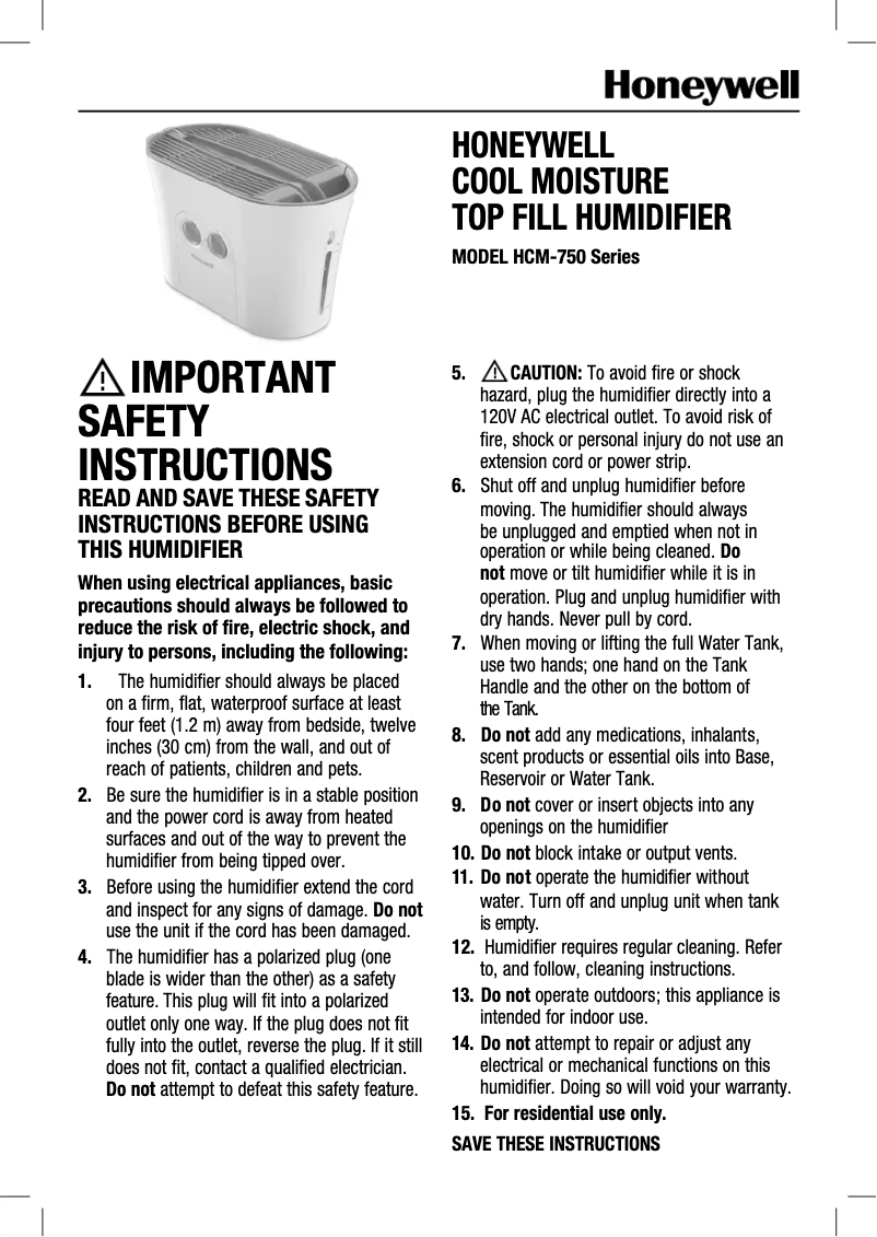 Page 1 de la notice Manuel utilisateur Honeywell HCM750