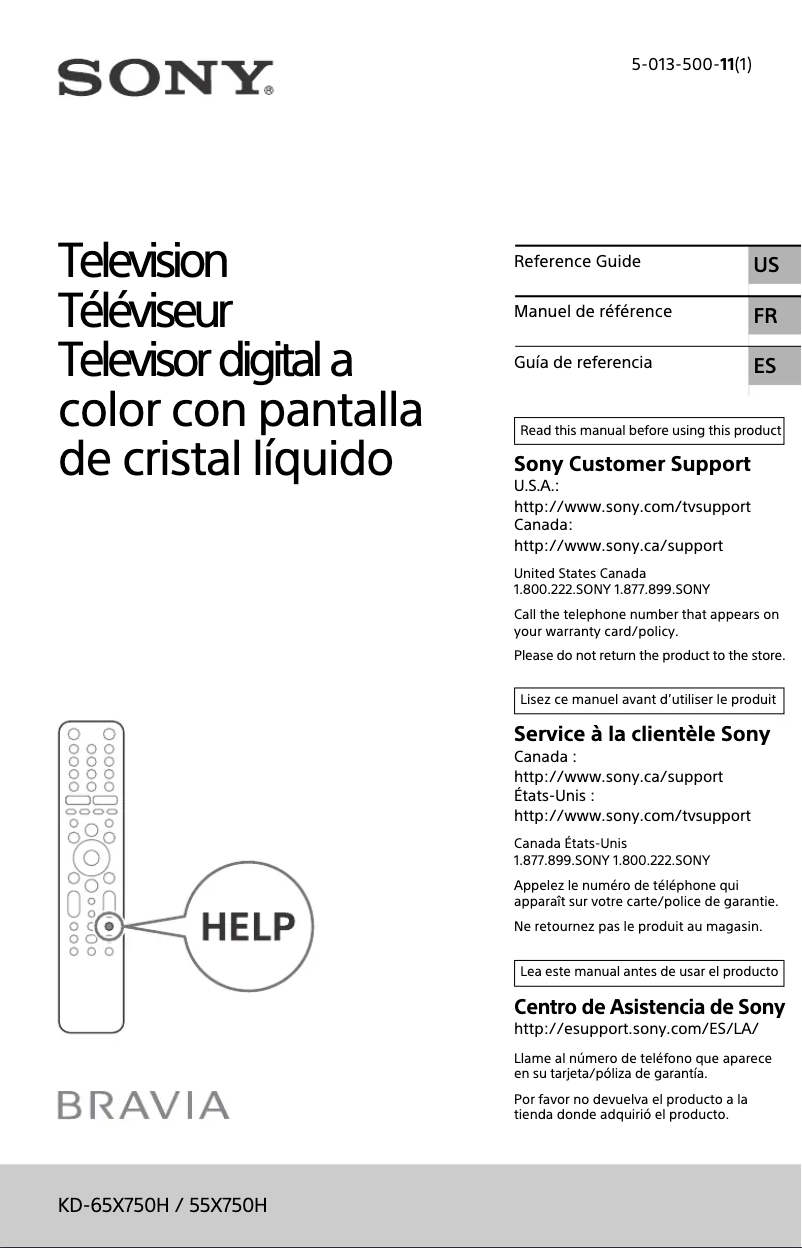 Page n°1 - Manuel utilisateur Sony Bravia KD-65X750H