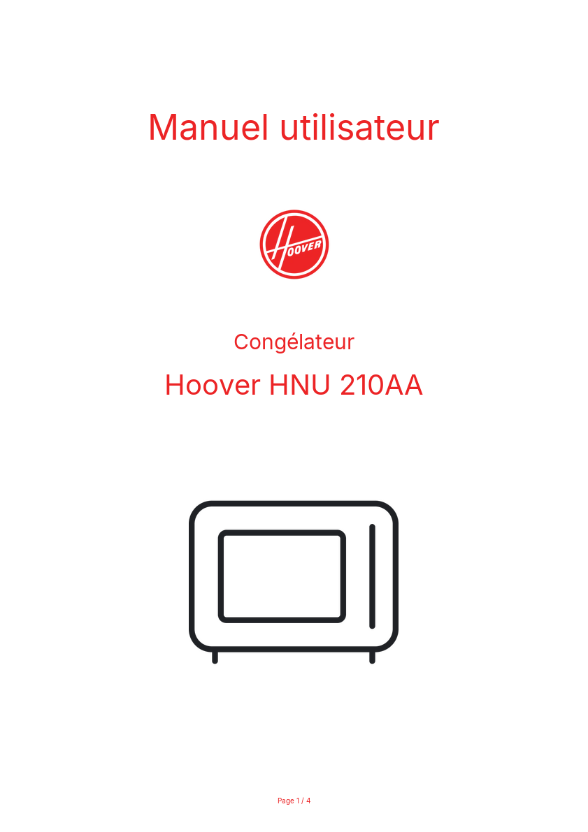 Page n°1 - Manuel utilisateur Hoover HNU 210AA