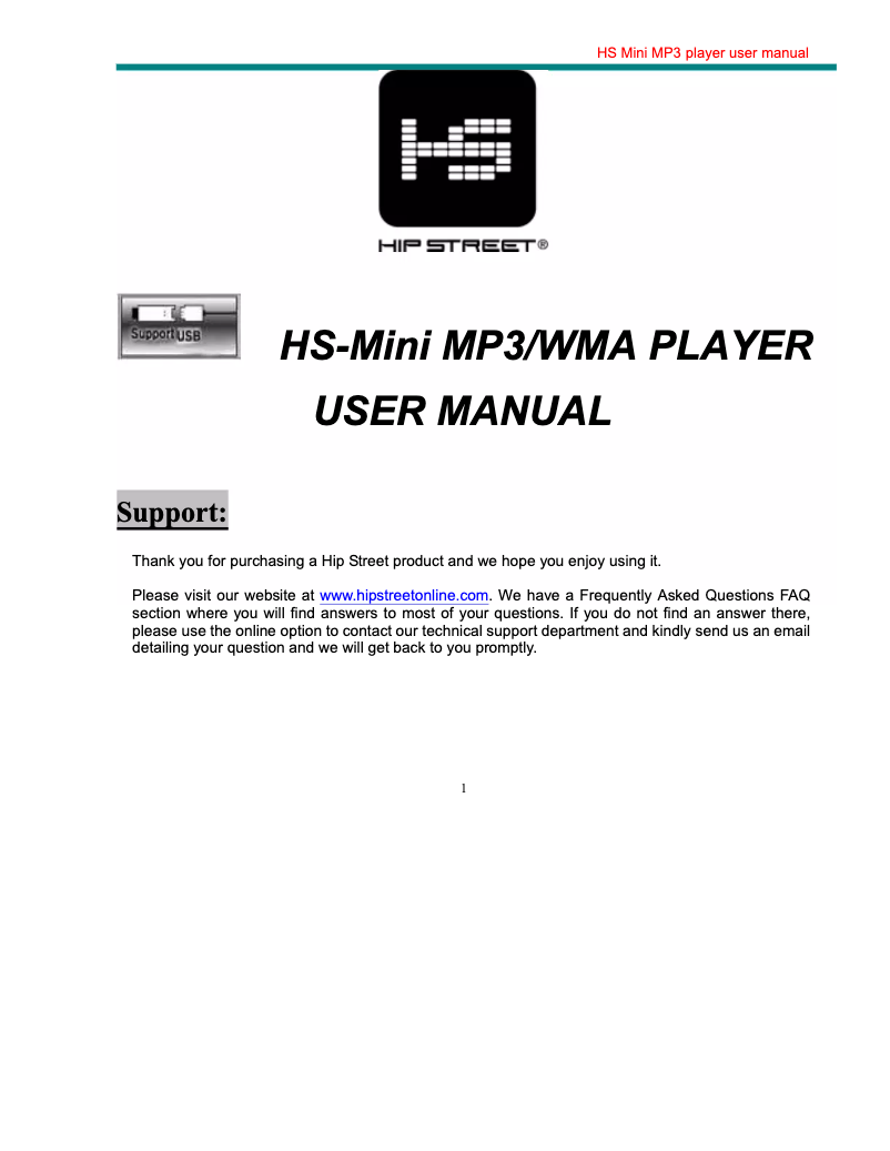 Page 1 de la notice Manuel utilisateur Hipstreet HS-Mini