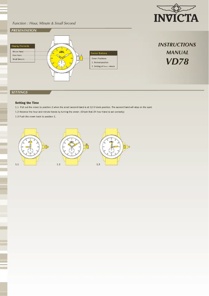 Page n°1 - Manuel utilisateur Invicta Vintage 31337