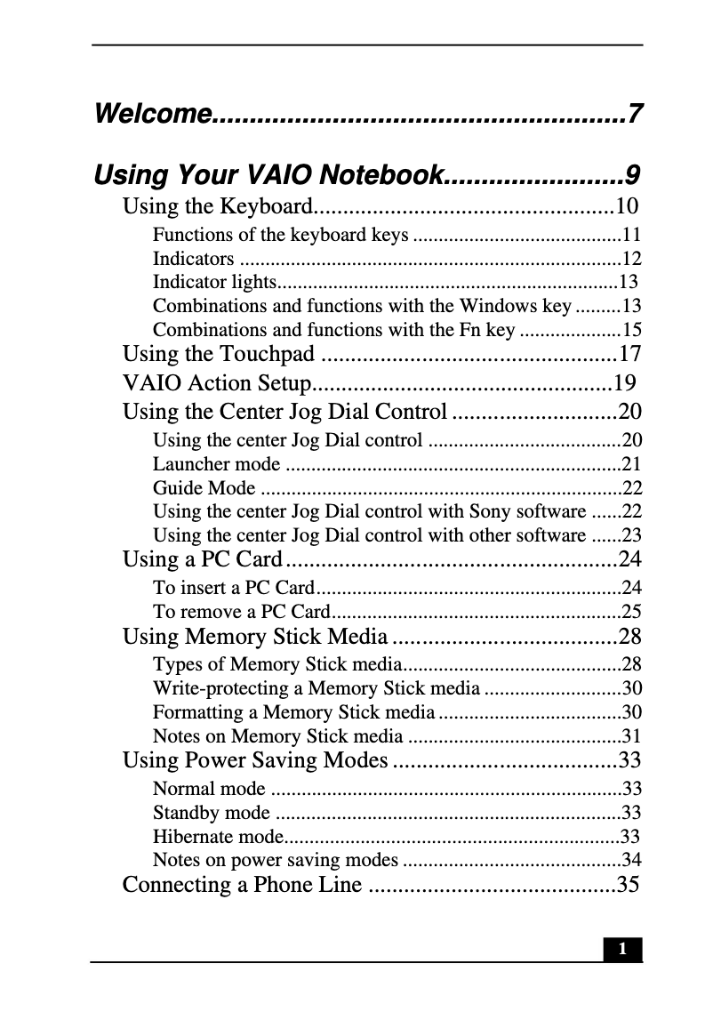 Image de la première page du manuel de l'appareil Vaio PCG-R505JL