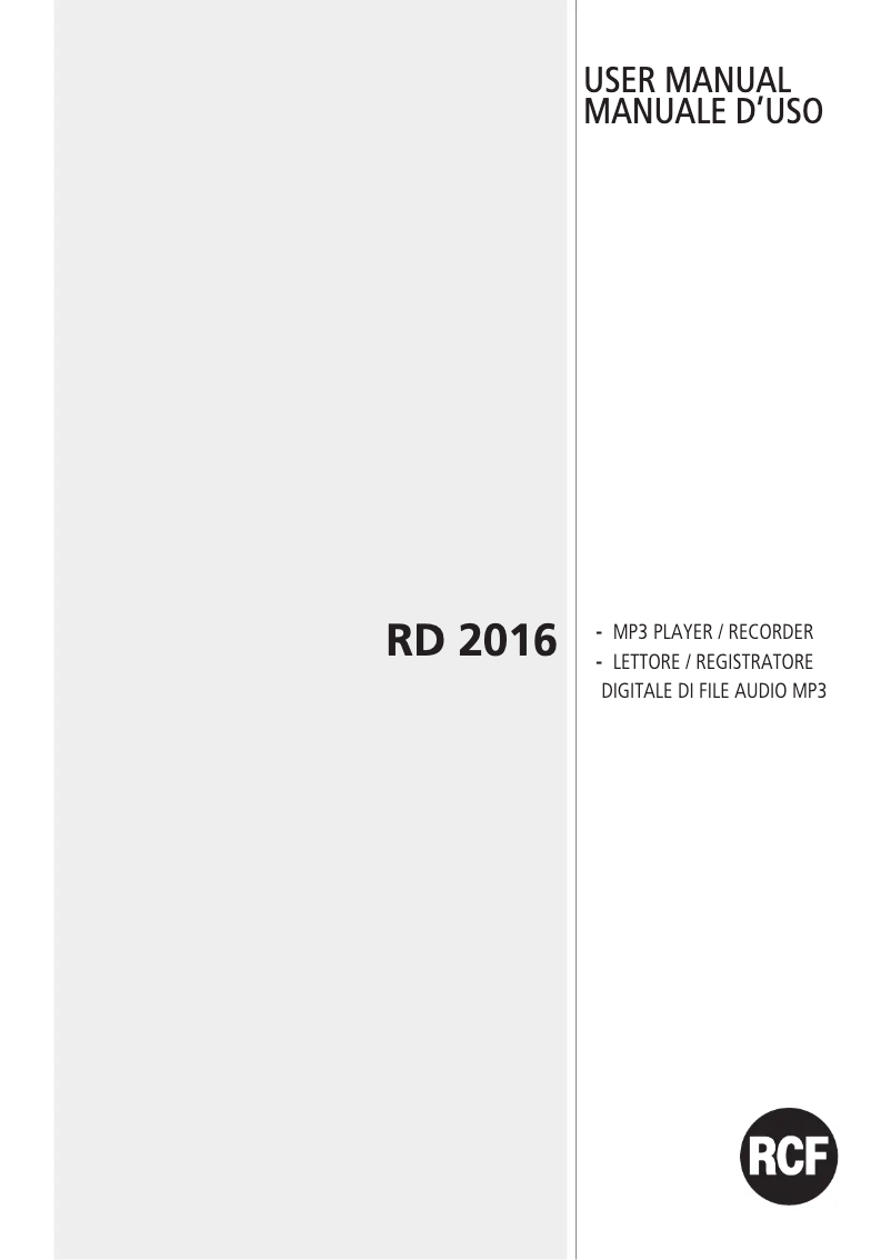 Page 1 de la notice Manuel utilisateur RCF RD 2016