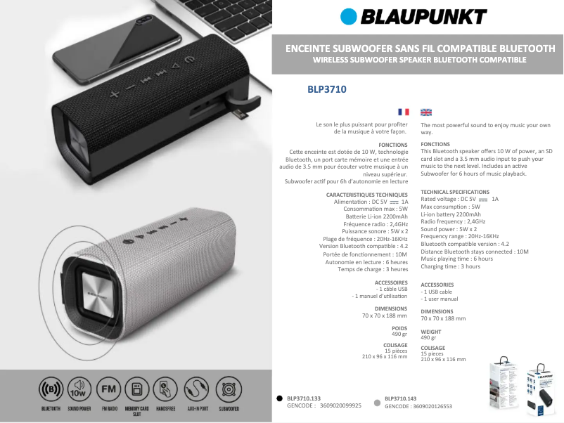 Page n°1 - Fiche technique Blaupunkt BLP3710
