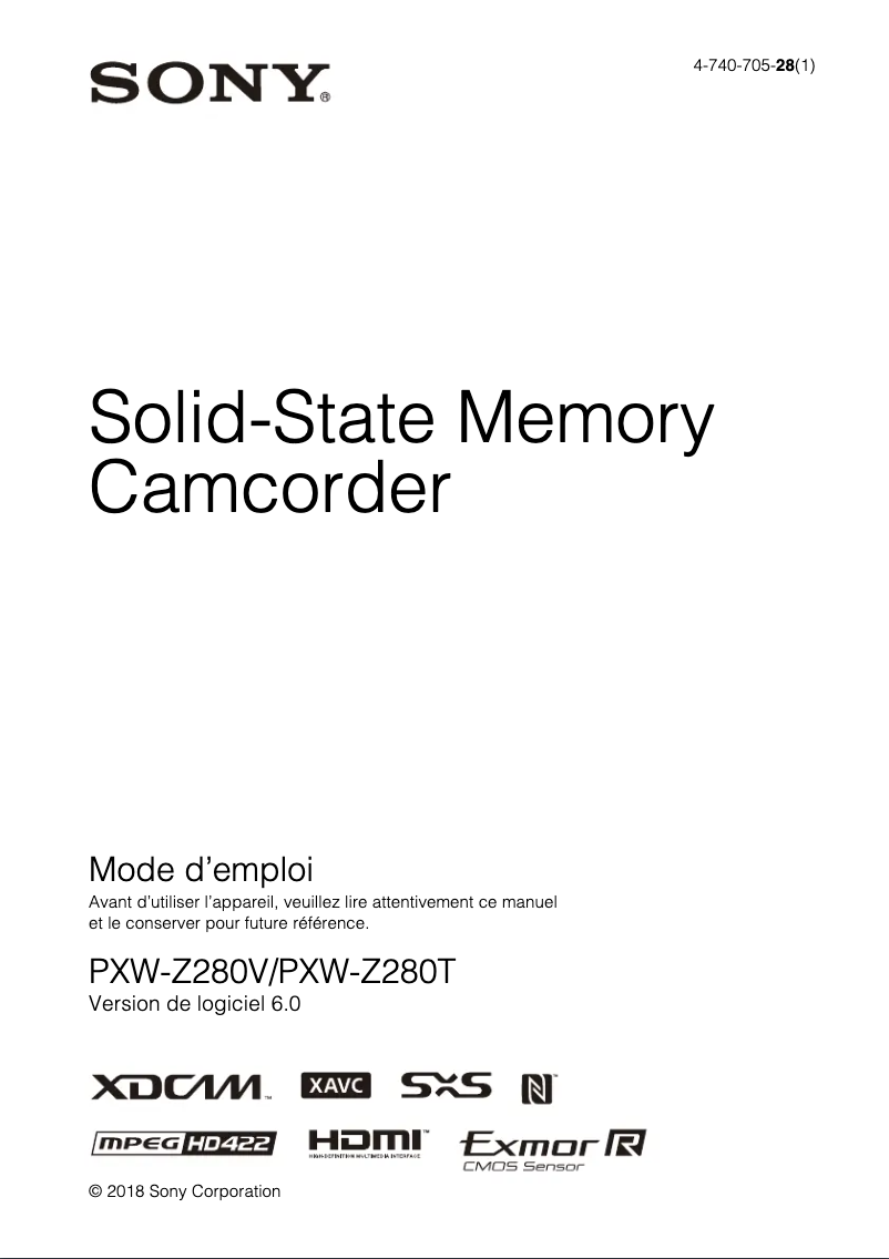 Page 1 de la notice Manuel utilisateur Sony PXW-Z280V