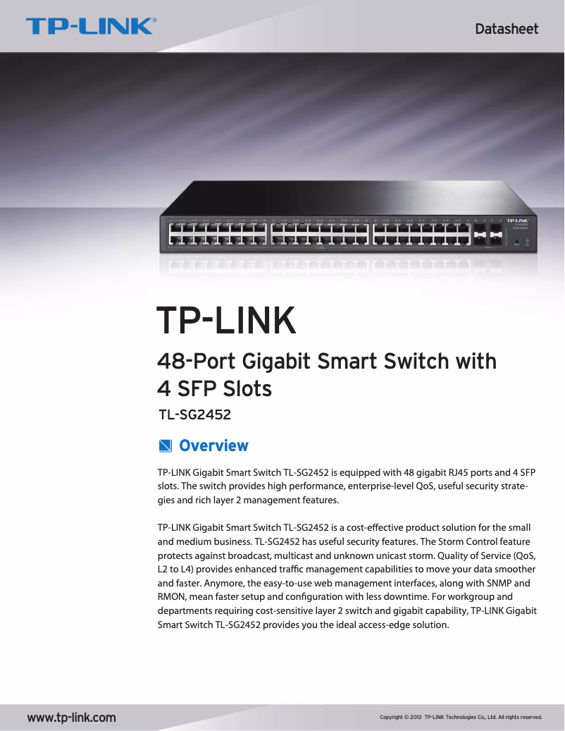 Page n°1 - Fiche technique TP-Link TL-SG2452