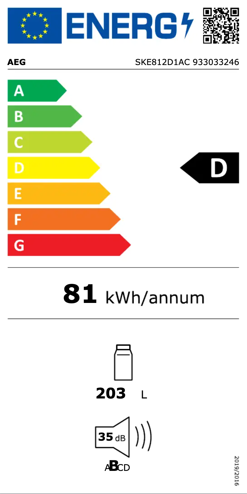 Page n°1 - Label énergétique AEG SKE812D1AC