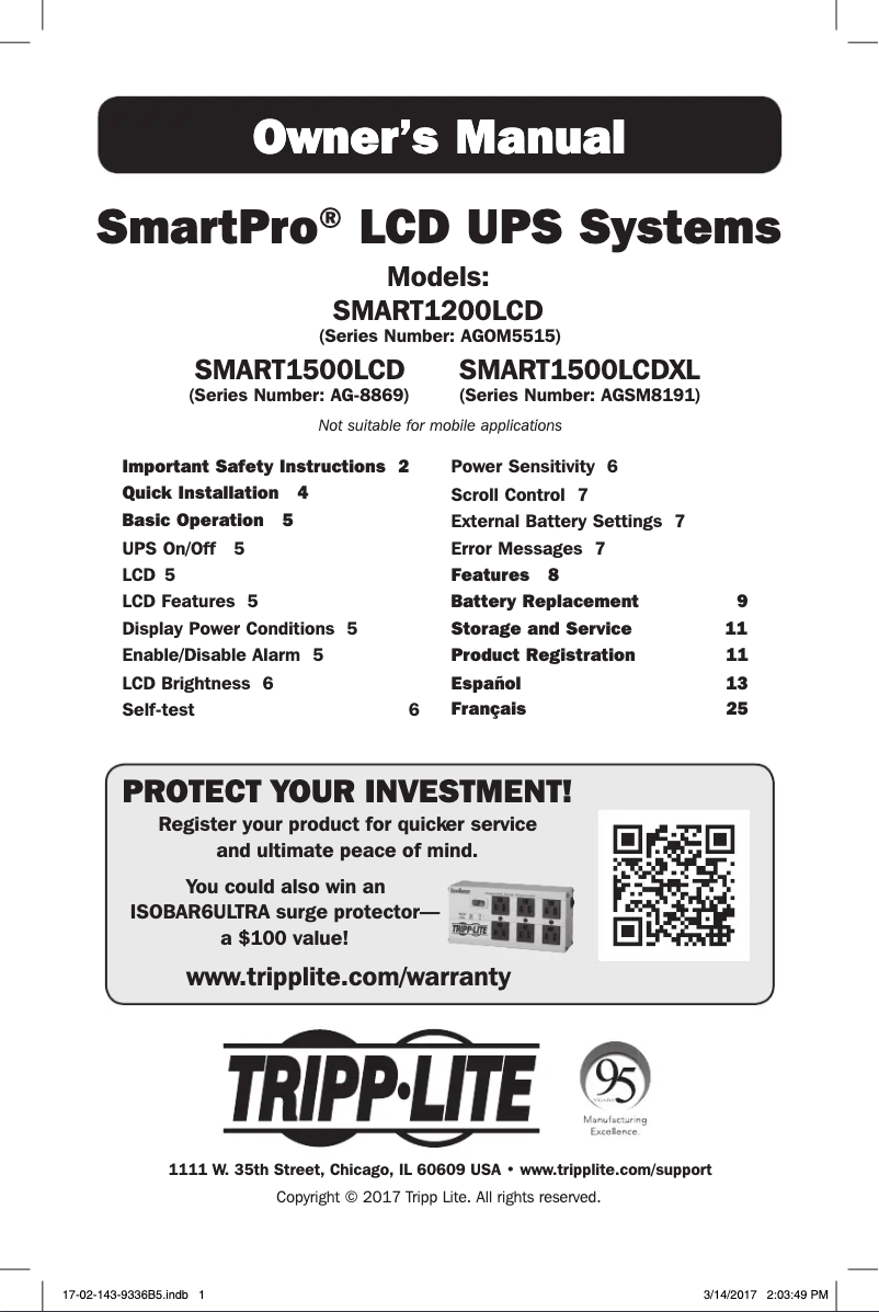 Page n°1 - Manuel utilisateur Tripp Lite SmartPro SMART1200LCD