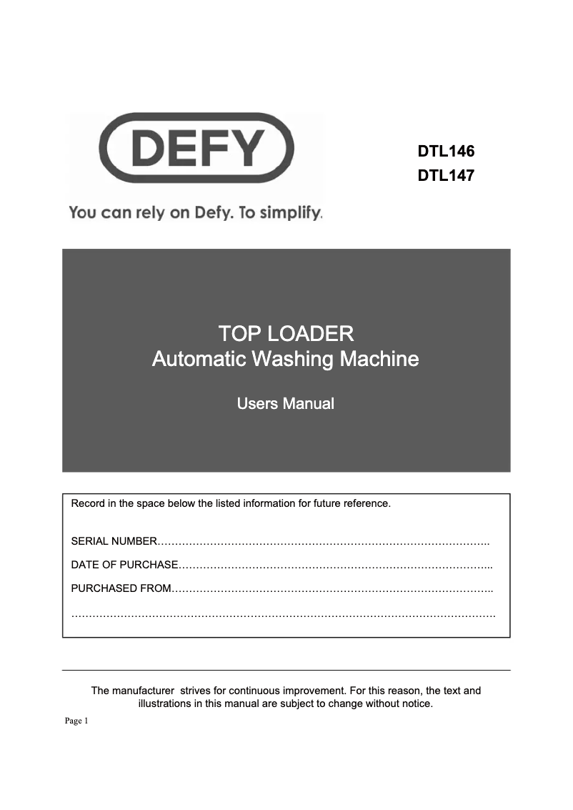 Page n°1 - Manuel utilisateur Defy DTL 146