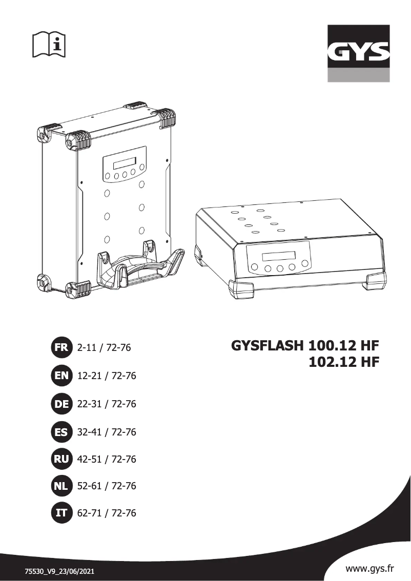 Page 1 de la notice Manuel utilisateur GYS Gysflash 102.12 HF