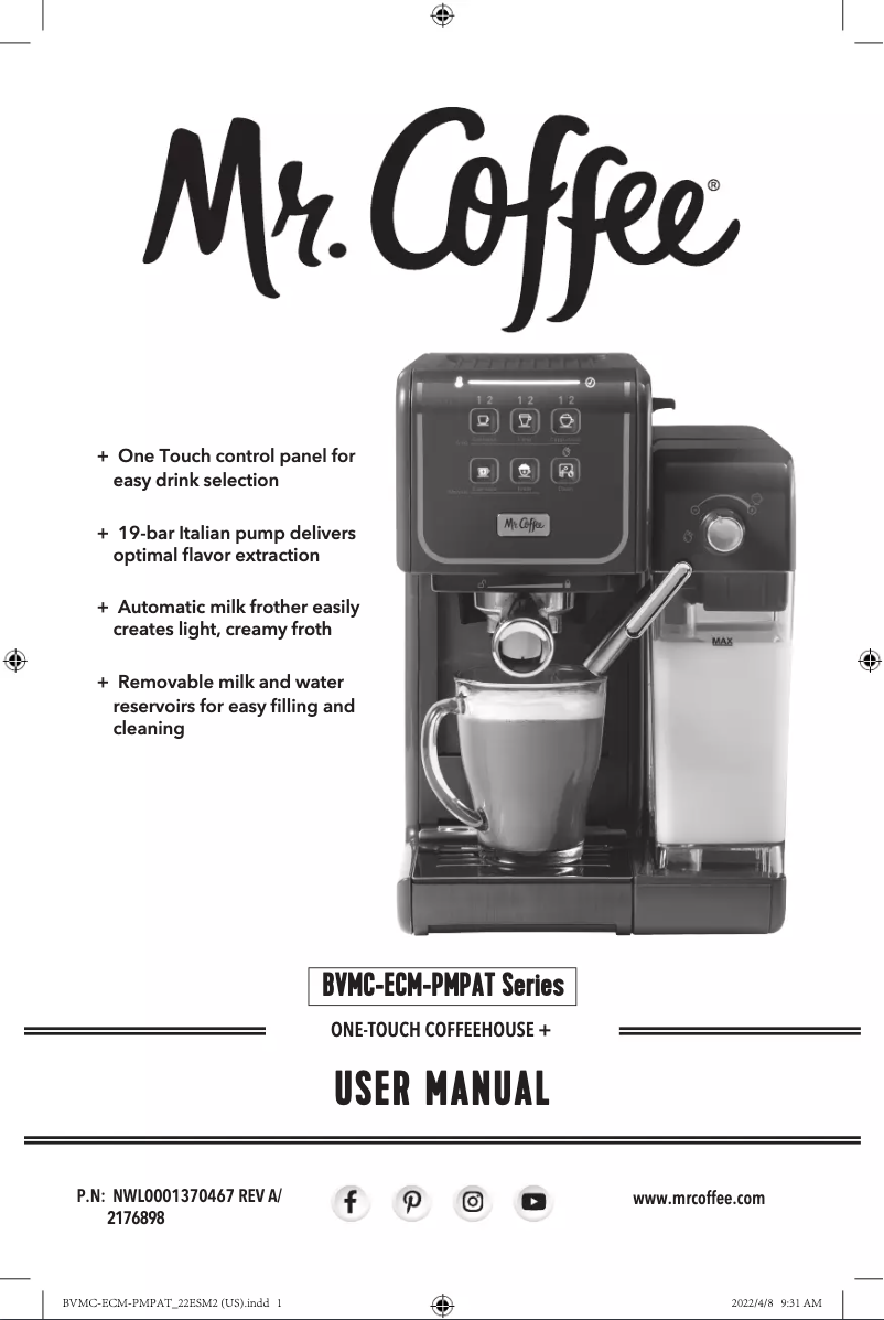Page n°1 - Manuel utilisateur Mr. Coffee One-Touch CoffeeHouse+