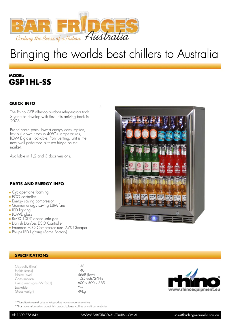 Page n°1 - Fiche technique Rhino GSP1HL-SS