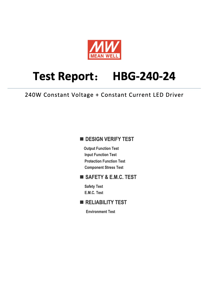 Page 1 de la notice Fiche technique Mean Well HBG-240-24
