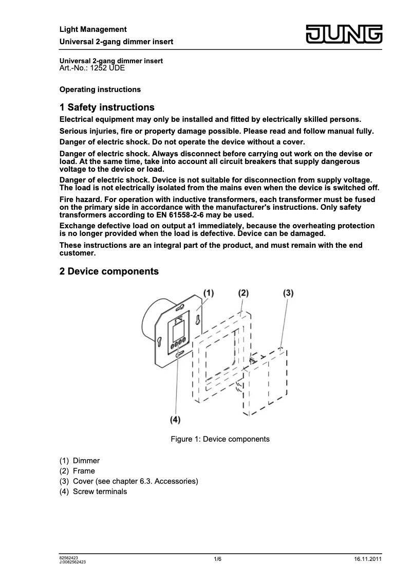 Page n°1 - Manuel utilisateur JUNG SL1565.07