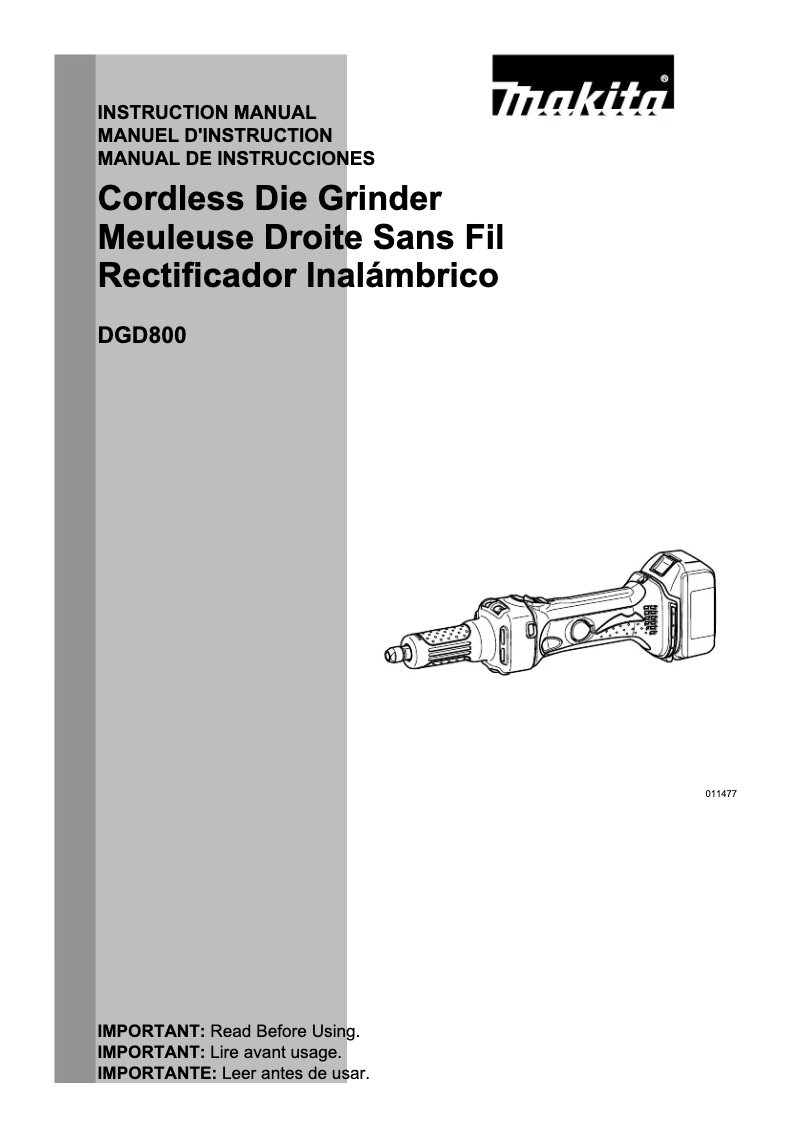 Page n°1 - Manuel utilisateur Makita DGD800Z