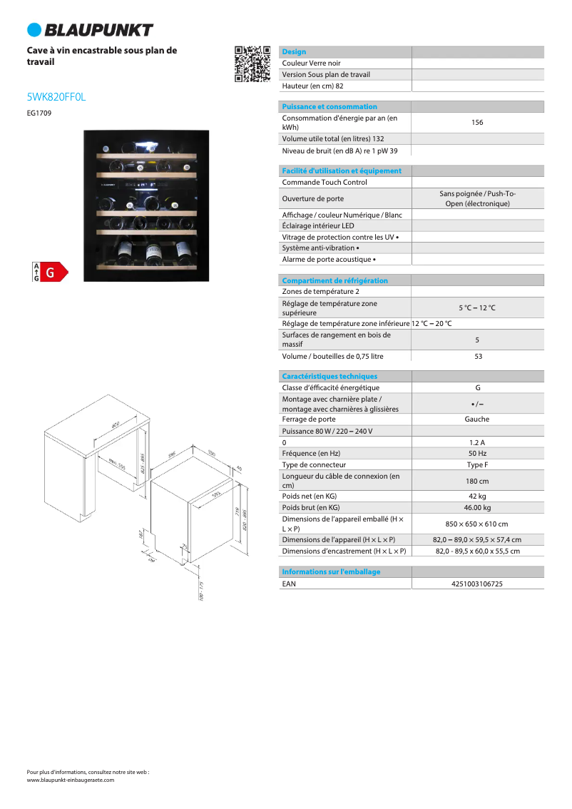Page n°1 - Fiche technique Blaupunkt 5WK820FF0