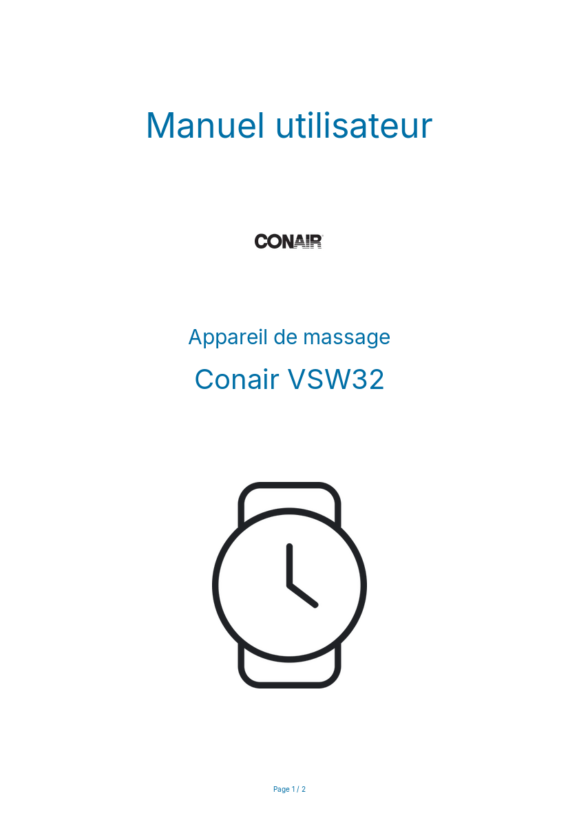 Page n°1 - Manuel utilisateur Conair VSW32