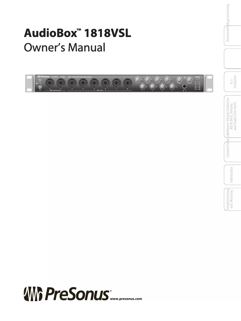 Image de la première page du manuel de l'appareil Audiobox 1818VSL