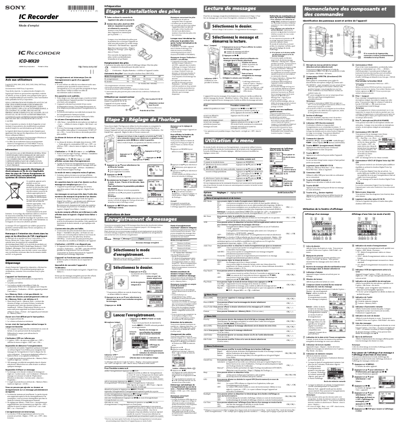 Page n°1 - Manuel utilisateur Sony ICD-MX20