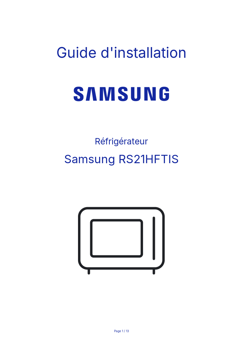 Page n°1 - Guide d'installation Samsung RS21HFTIS