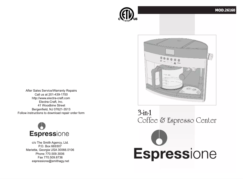 Image de la première page du manuel de l'appareil 3-in-1 Coffee & Espresso Center 26160