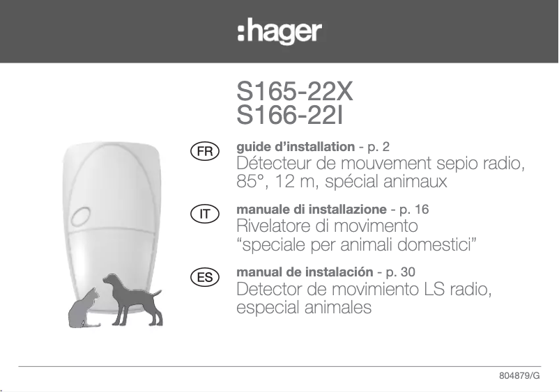 Page 1 de la notice Instructions / montage Hager S165-22X