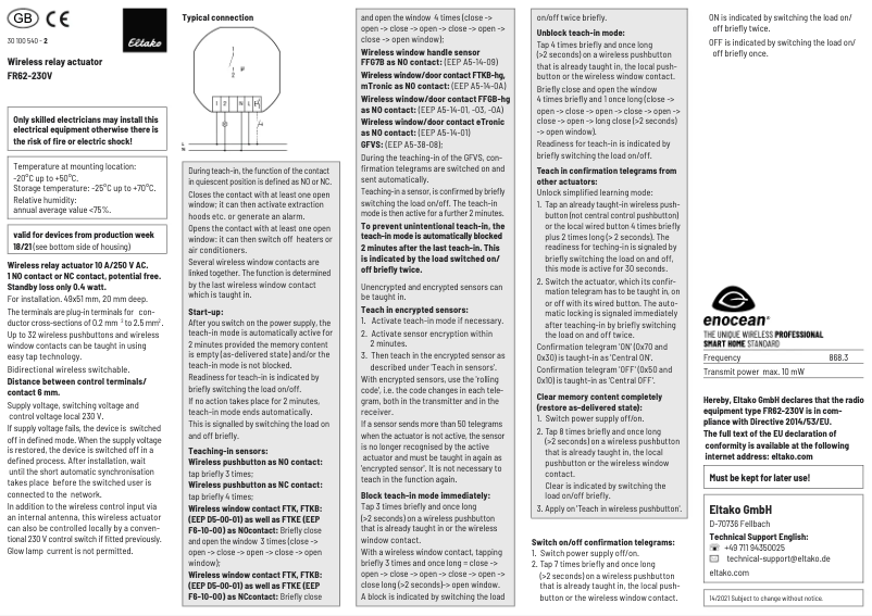 Page 1 de la notice Manuel utilisateur Eltako FR62-230V