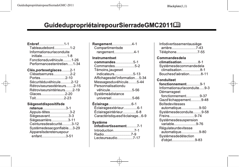 Image de la première page du manuel de l'appareil Sierra HD (2011)