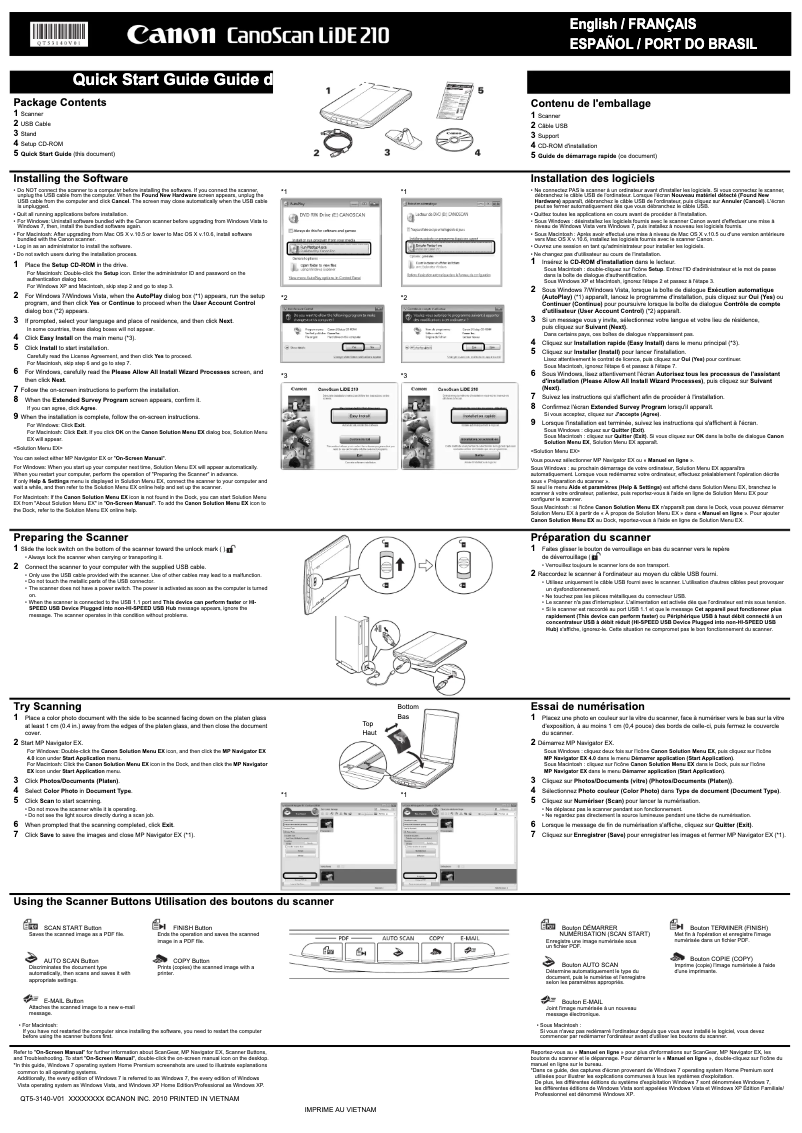 Página 1 del manual Guía de inicio rápido Canon CanoScan LiDE 210