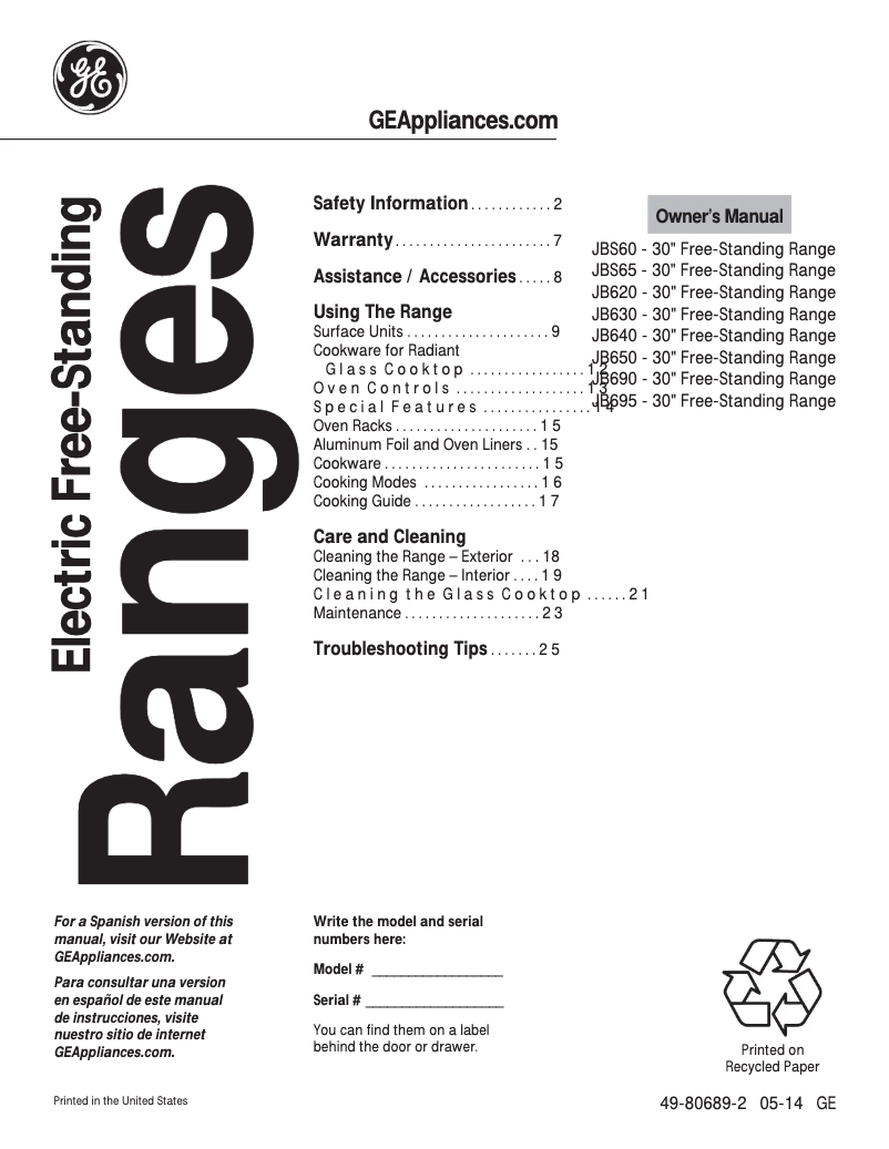 Image de la première page du manuel de l'appareil JBS60RFSS