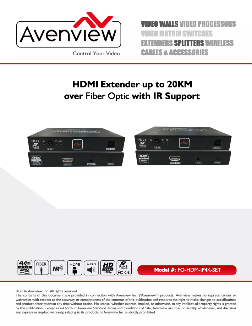 Page 1 de la notice Manuel utilisateur Avenview FO-HDM-IP4K-SET