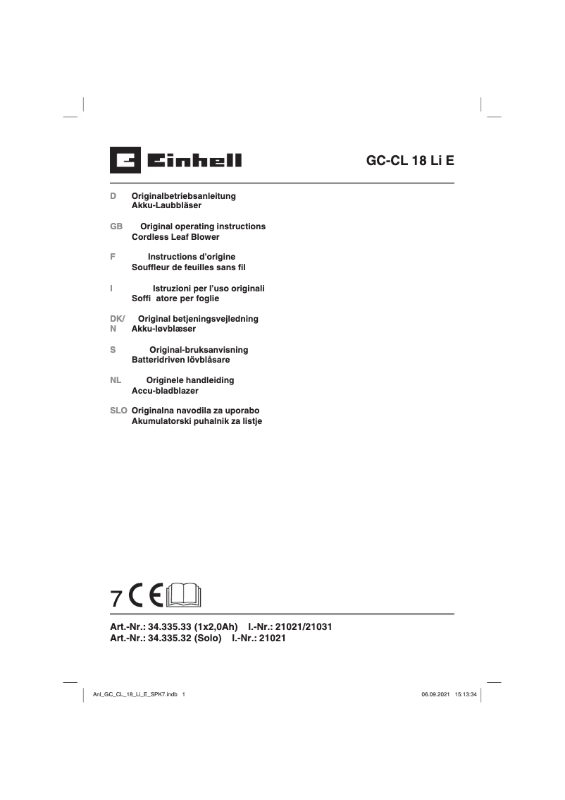 Image de la première page du manuel de l'appareil GE-CL 18 Li E