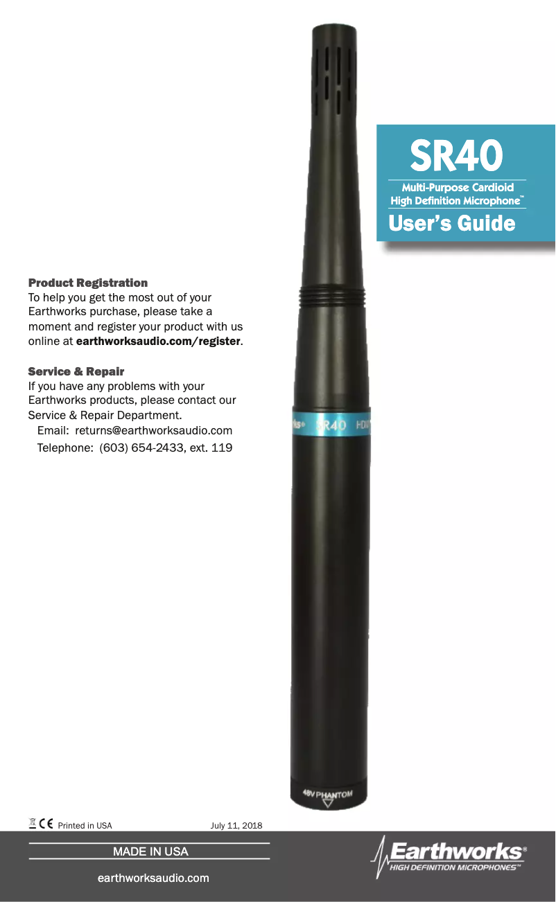 Página 1 del manual Manual de usuario Earthworks SR40/HCMP