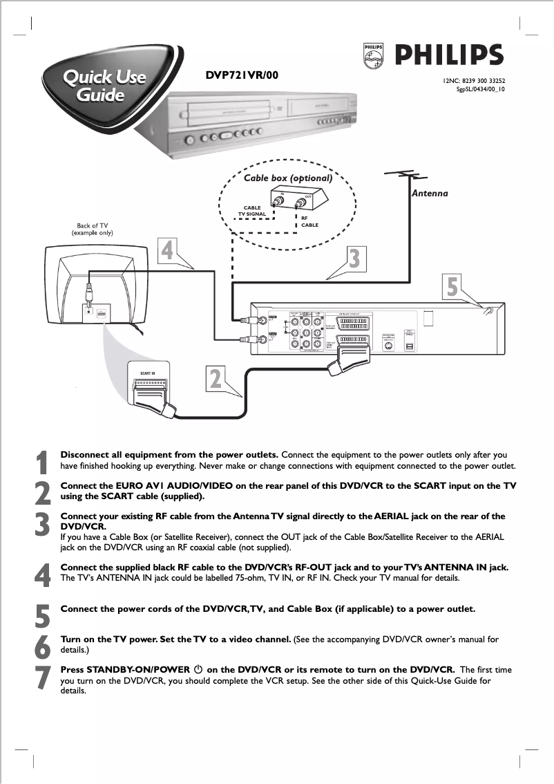 Page 1 of the manual Quick Start Guide Philips DVP721VR