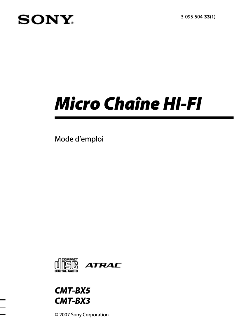 Page n°1 - Manuel utilisateur Sony CMT-BX3