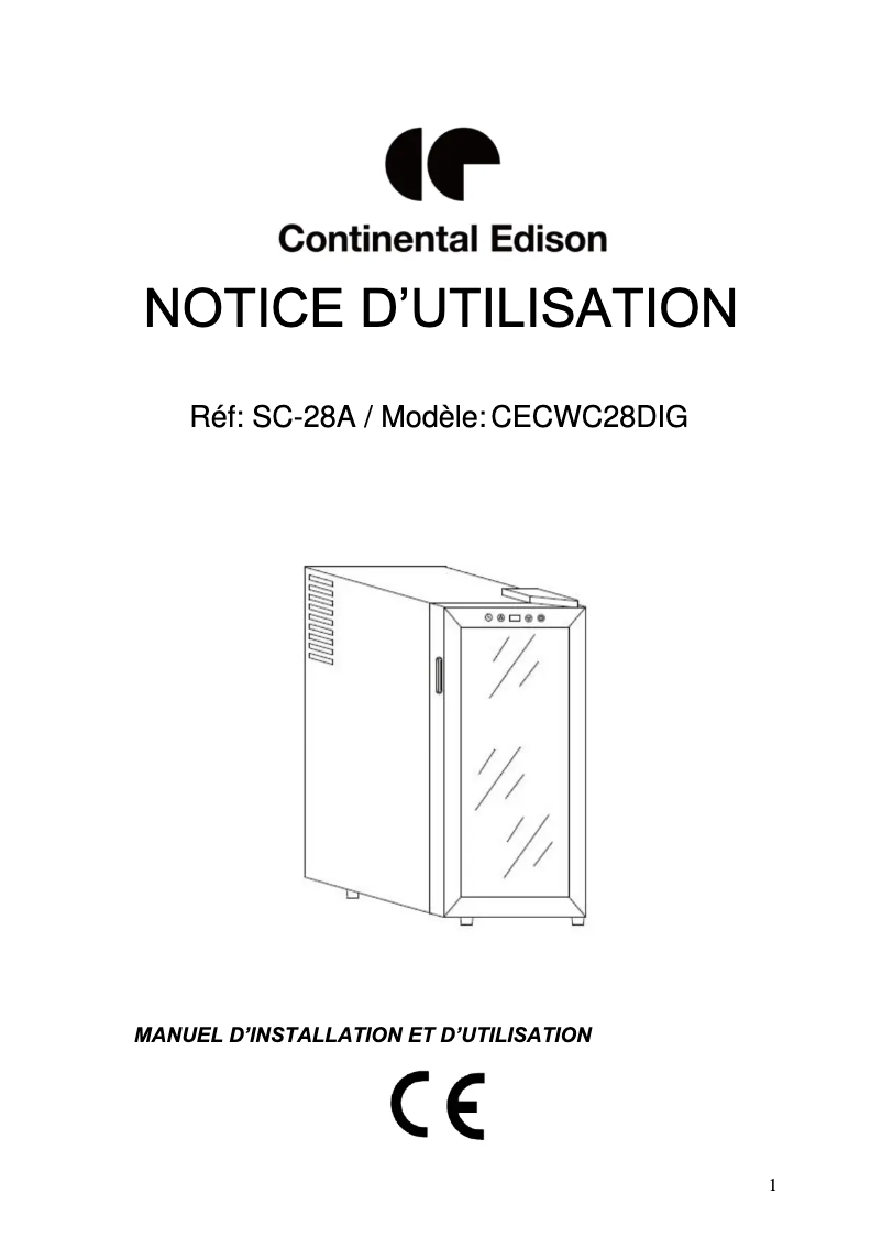 Page 1 de la notice Manuel utilisateur Continental Edison CECWC28DIG