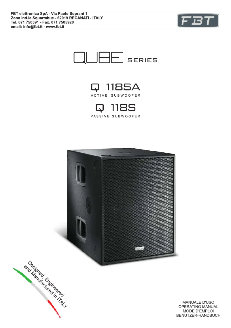 Page n°1 - Manuel utilisateur FBT Qube Q 118SA