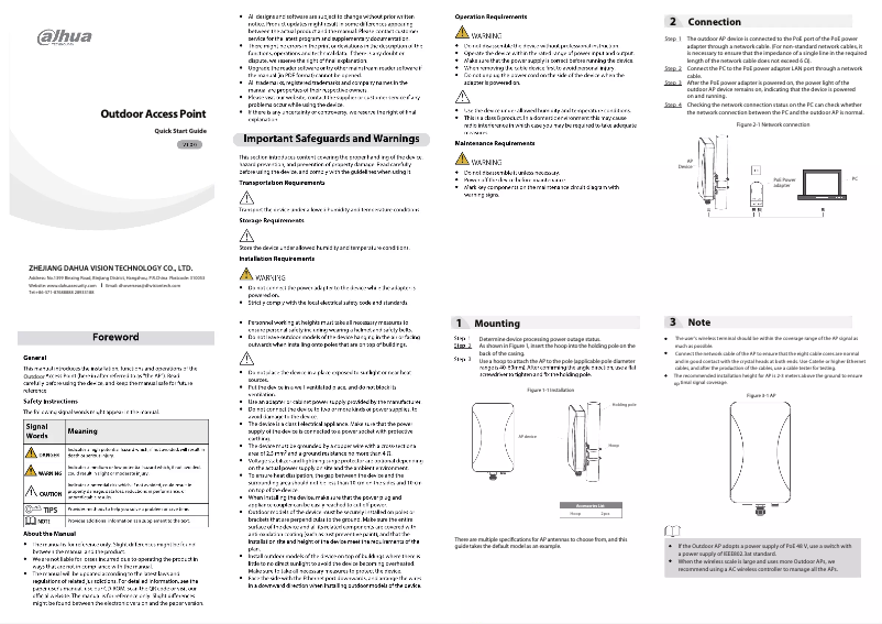 Page 1 de la notice Manuel utilisateur Dahua Technology DH-EAP6218-O