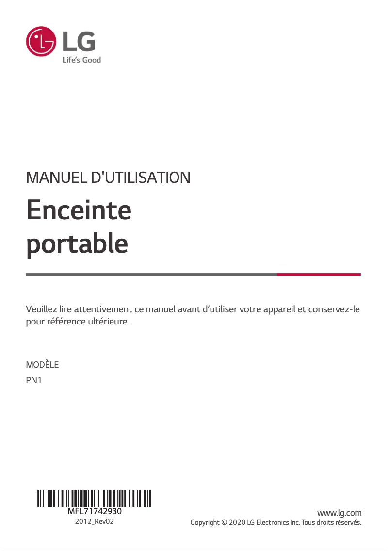 Page 1 de la notice Manuel utilisateur LG PN1