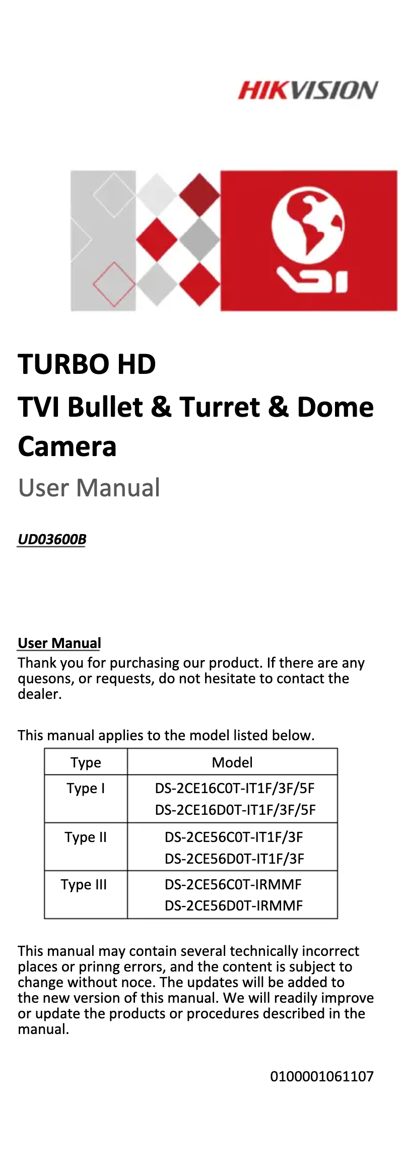 Page n°1 - Manuel utilisateur Hikvision DS-2CE16D0T-IT5F