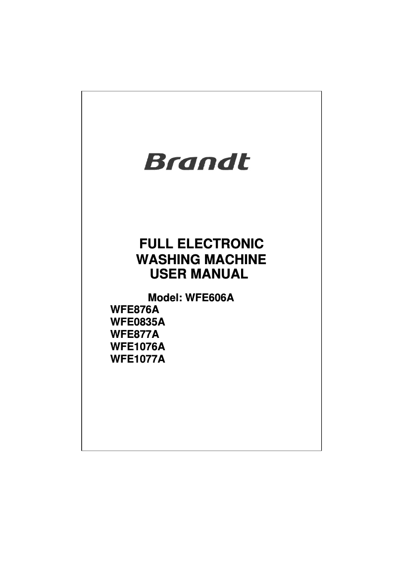 Page n°1 - Manuel utilisateur Brandt WFE877A