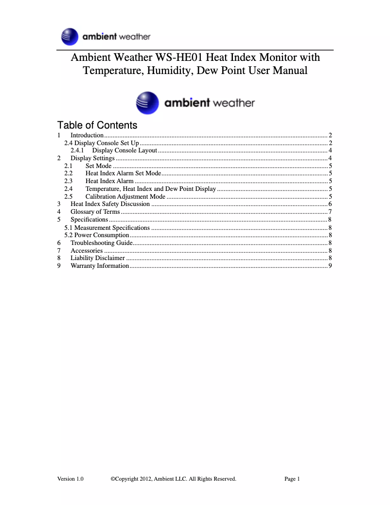 Image de la première page du manuel de l'appareil WS-HE01