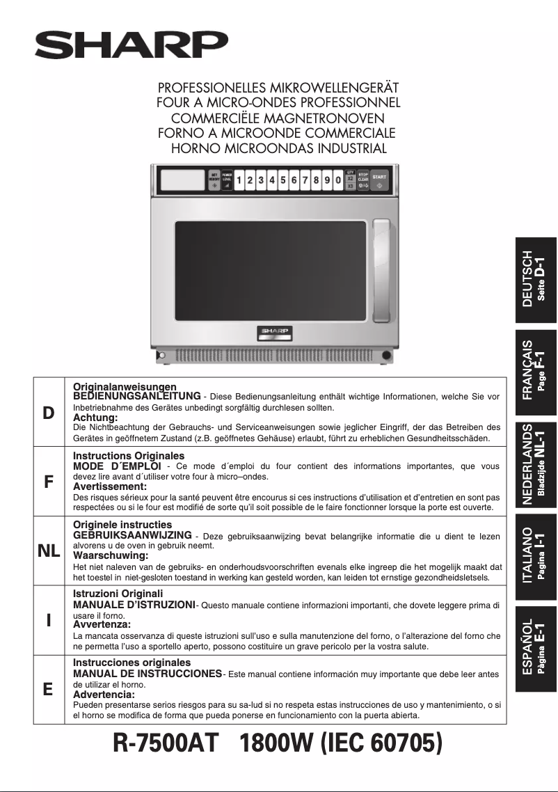 Page 1 de la notice Manuel utilisateur Sharp R-7500AT