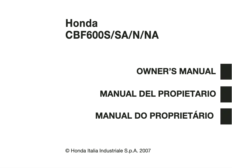 Page 1 de la notice Manuel utilisateur Honda CBF600 (2007)