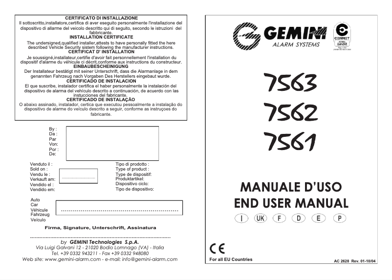 Page n°1 - Manuel utilisateur Gemini 7561